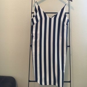 Silky navy and white stripe dress